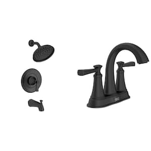 Rumson 4 in. Centerset Bathroom Faucet and Single-Handle 1-Spray Tub and Shower Faucet in Matte Black (Valve Included)