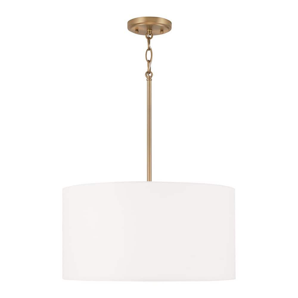Alan 18 in. W x 9 in. H 3-Light Pendant in Aged Brass with White Fabric Drum Shade and Acrylic Diffuser price history on PriceWatchPro
