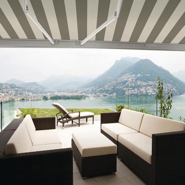 10 ft. Luxury Series Semi-Cassette Manual Retractable Patio Awning, Driftwood and Alabaster Stripes (8 ft. Projection)