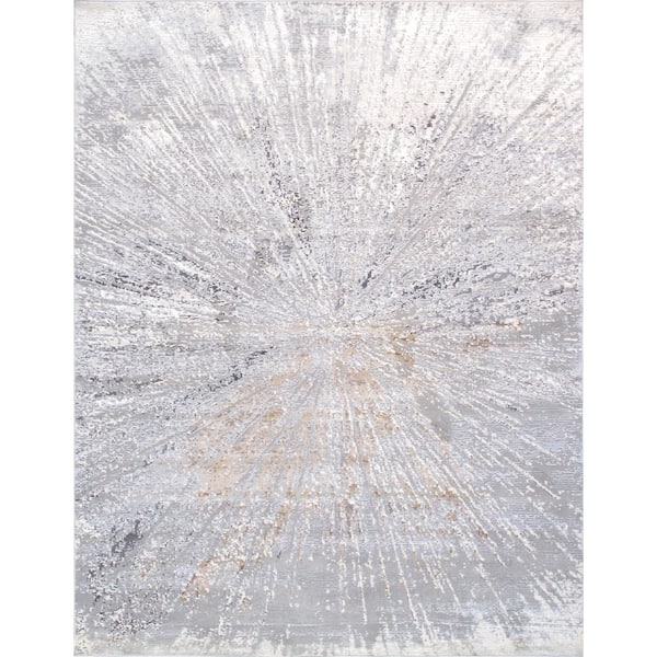 Pasargad Home Starburst White 6 ft. x 9 ft. Polypropylene and Polyester Abstract Area Rug