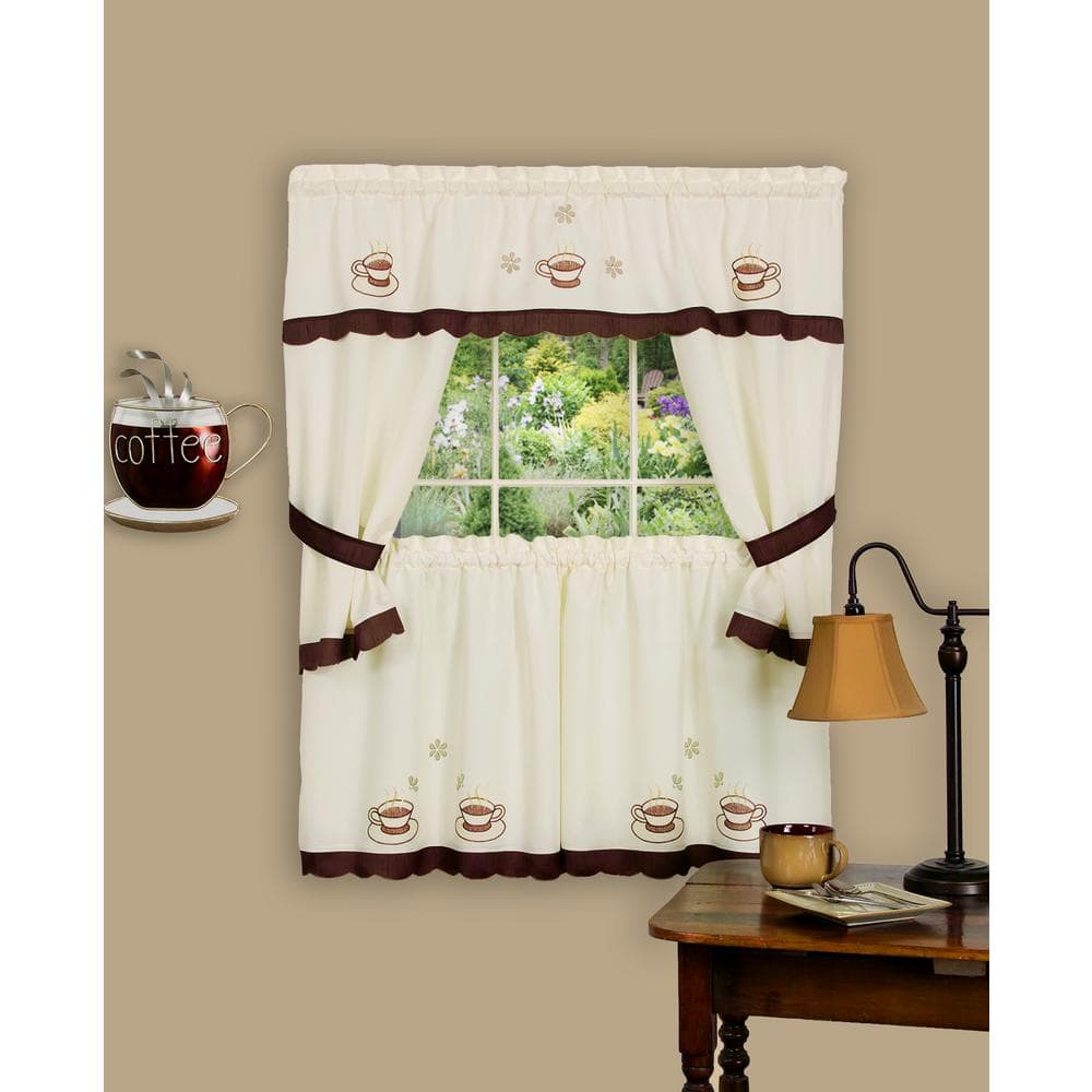 Cuppa Joe Embellished Beige and Brown Valance Set