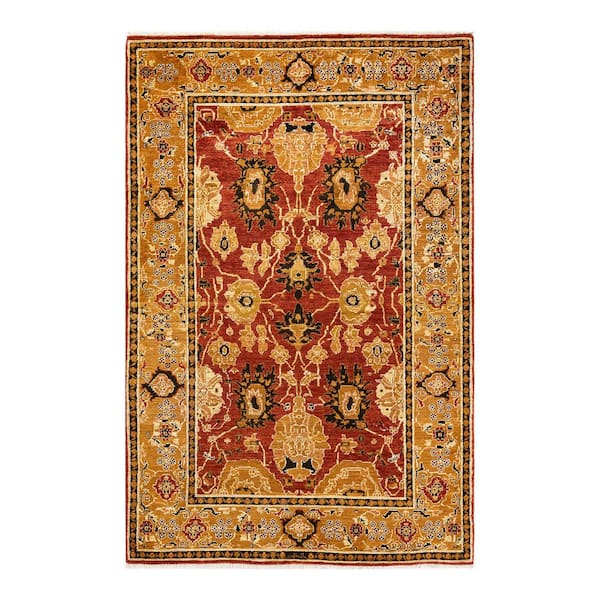 Electric 5 ft. x 8 ft. Orange Floral Wool Indoor Area Rug