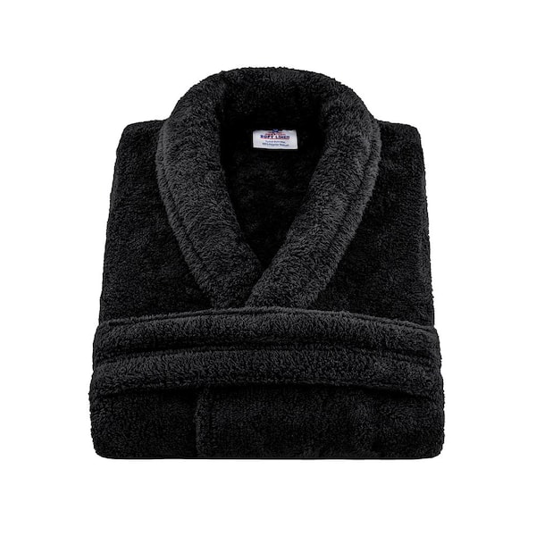 Men Warm Fleece Robe Microfiber Bathrobe Shawl Collar Long Spa Robe  Sleepwear