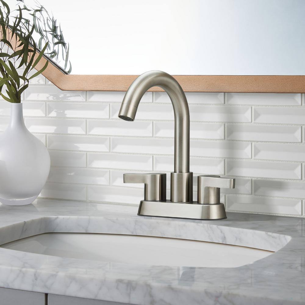 Brushed Nickel 4-Inch Centerset Bathroom Faucet with Pop-Up Drain