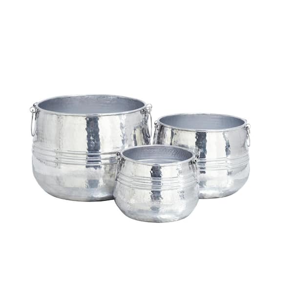 Litton Lane 18 in. Silver Aluminum Glam Planter (3-Pack)