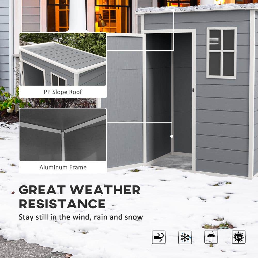 Gray Resin Outdoor Storage Shed with Window and Lock, 76" x 59.5"