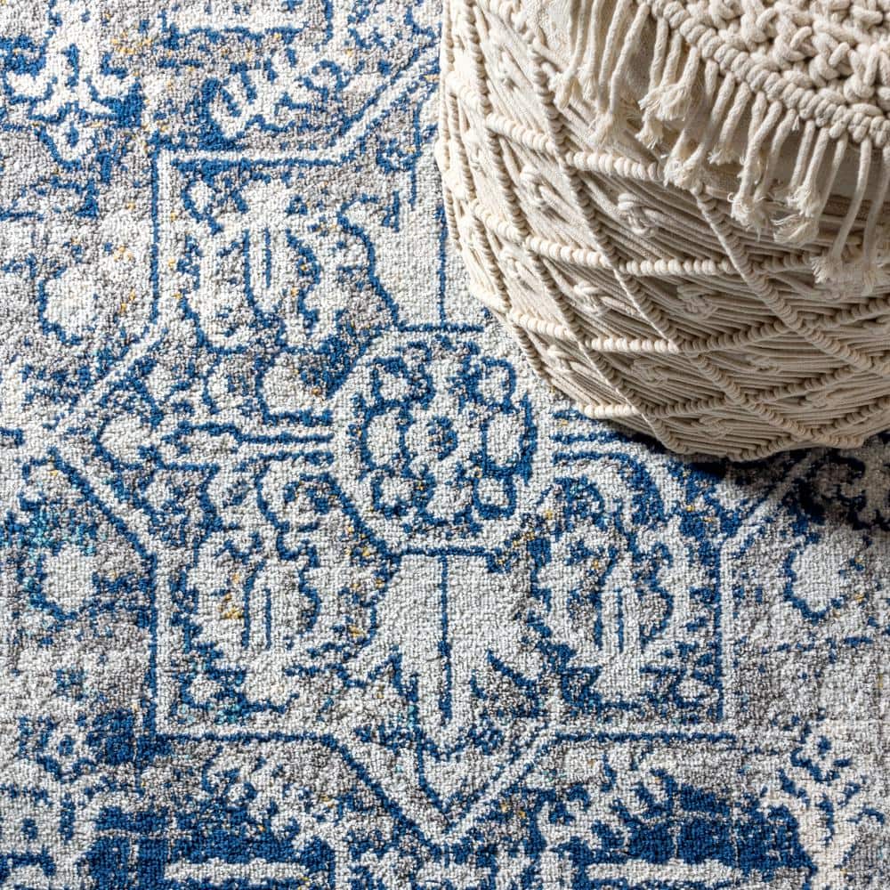 Reversible Blue-Cream 8' x 10' Synthetic Vintage Persian Rug