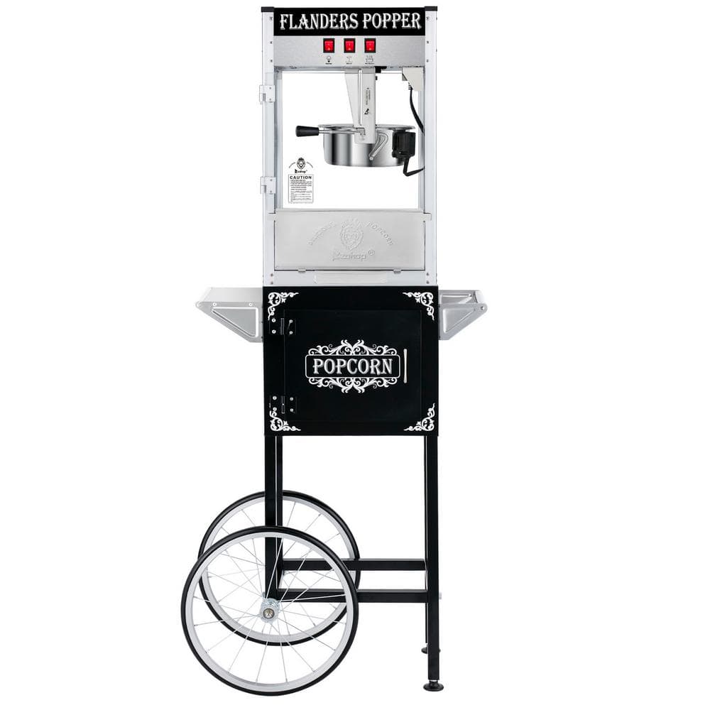 850-Watt 8 oz. Black Single Door Popcorn Machine with Stand