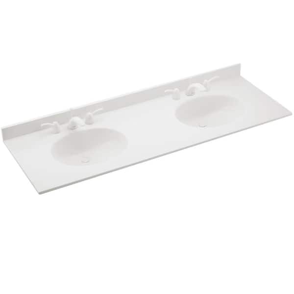 D Solid Surface Double Sink Vanity Top, 61 Inch Vanity Top Double Bowl