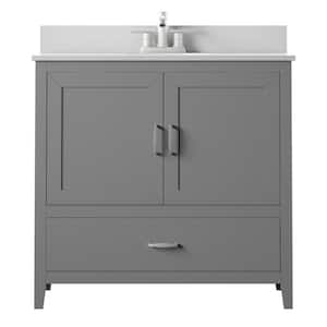 36 in. W x 20 in. D Bath Vanity in Huron Gray with Vanity Top in White with White Basin