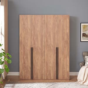 Lee Golden Brown 63 in. 2-Piece Freestanding Wardrobe with 1 Hanging Rod, 2 Drawers, 3 Shoe Compartments and 5 Shelves