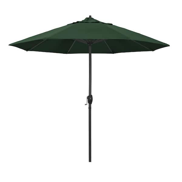 California Umbrella 9 ft. Black Aluminum Market Patio Umbrella Auto Tilt in Hunter Green Olefin