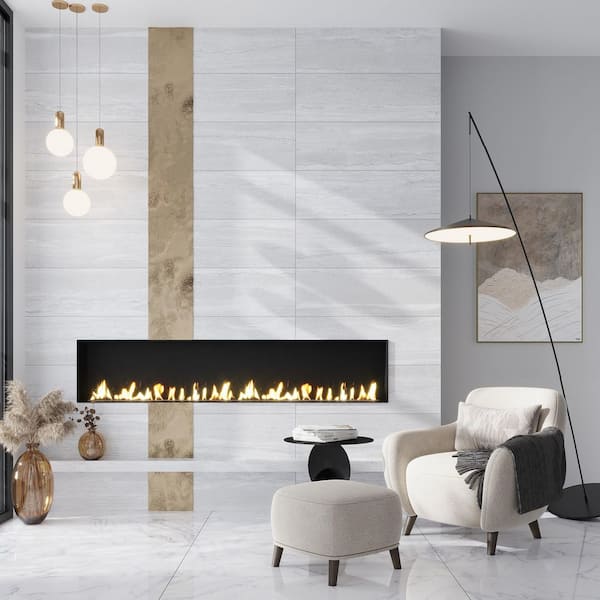 Arenza 12 in. x 36 in. Matte Light Gray Ceramic Stone Look Large Format Tile (11.63 sq. ft. /case)-4 Pack