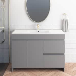 Mace 48 in. W x 18 in. D x 34 in. H Bath Vanity in Gray with White Ceramic Top and Right-Side Drawers