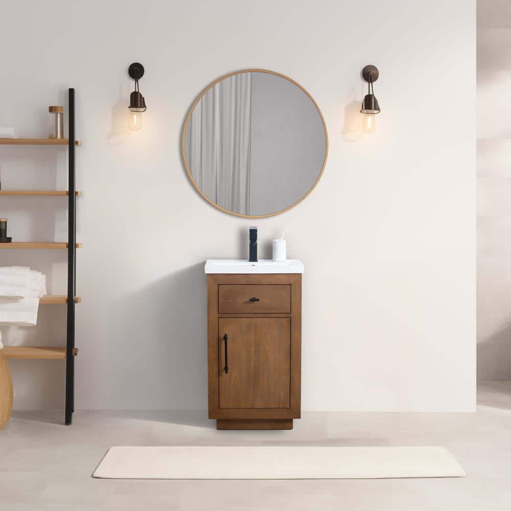 20'' Tan Freestanding Single Bathroom Vanity with Ceramic Top