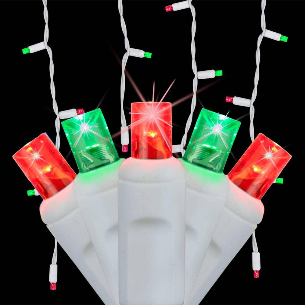 red white and green led icicle lights