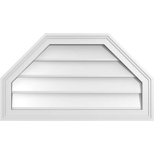Ekena Millwork 28 in. x 16 in. Octagonal Top Surface Mount PVC Gable Vent: Decorative with Brickmould Frame