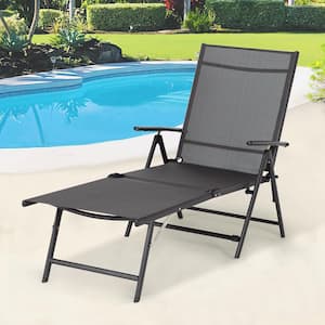 Foldable Metal Outdoor Lounge Chair in Gray