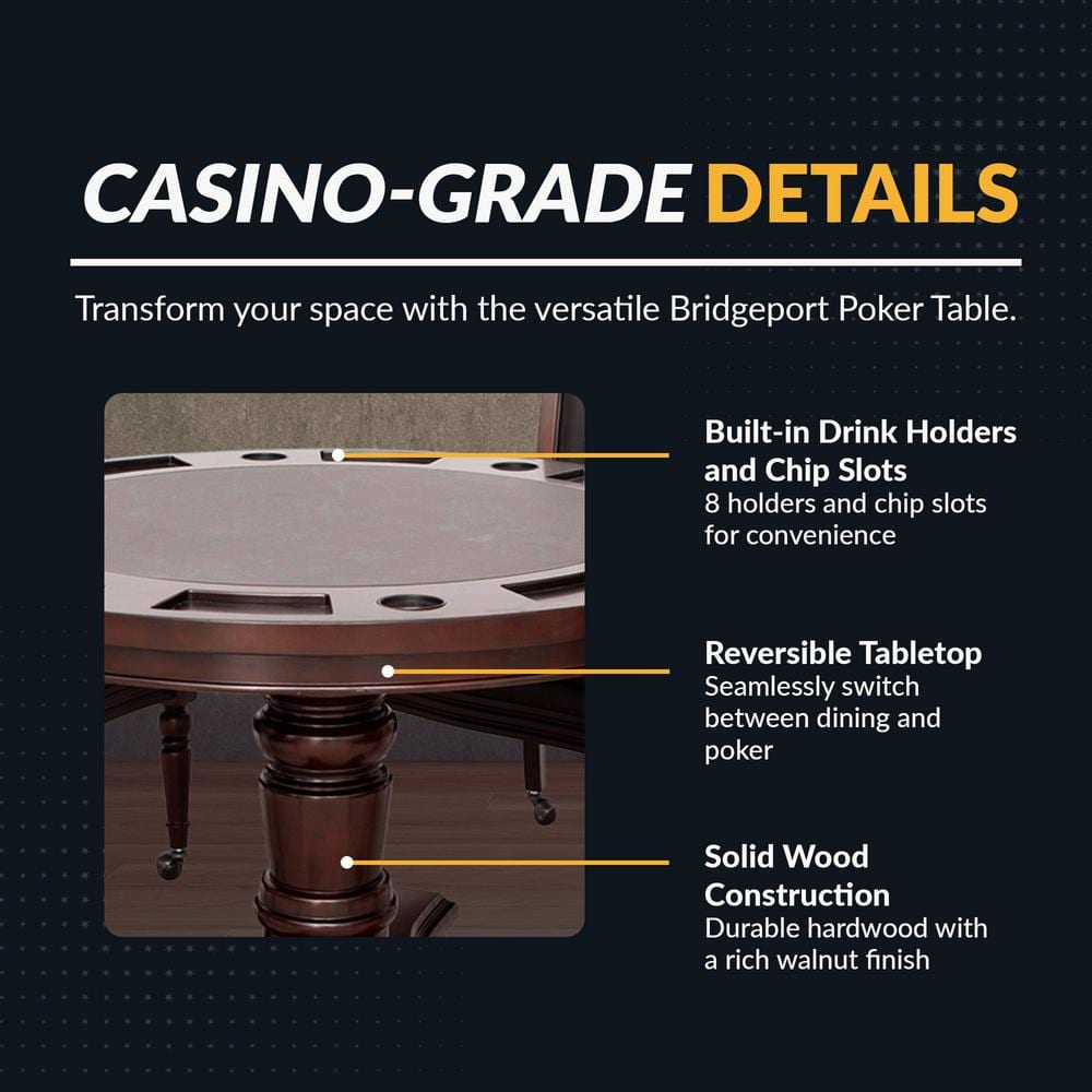 Walnut Finish 48" 2-in-1 Poker and Dining Table Set