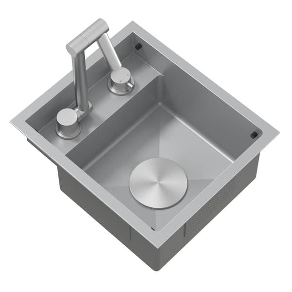 Stainless Steel 15 in. Undermount Single Bowl 16-Gauge Chrome Hidden Utility Kitchen Bar Sink width Folding Faucet