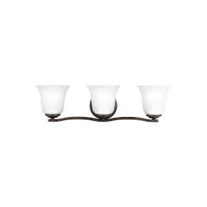 Emmons 23 in. 3-Light Bronze Traditional Transitional Bathroom Vanity Light with Satin Etched Glass Shades and LED Bulbs