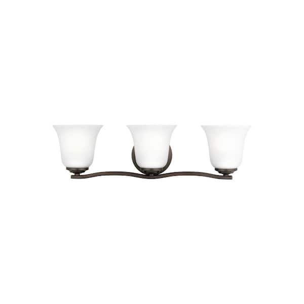 Generation Lighting Emmons 23 in. 3-Light Bronze Traditional Transitional Bathroom Vanity Light with Satin Etched Glass Shades and LED Bulbs