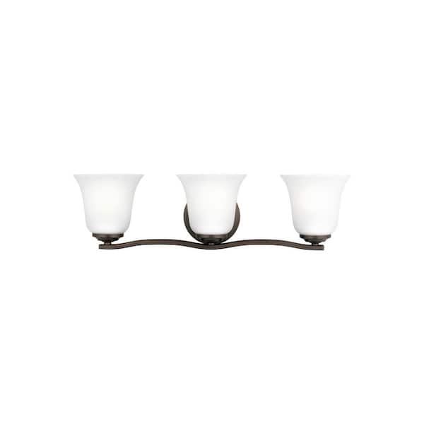Generation Lighting Emmons 23 in. 3-Light Bronze Traditional Transitional Bathroom Vanity Light with Satin Etched Glass Shades and LED Bulbs