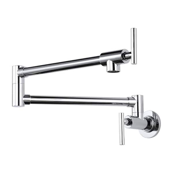 Modern Wall Mount Pot Filler Kitchen Faucet with Double Joint Swing Arm 360° Rotation in Polished Chrome