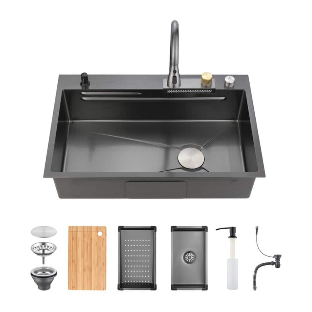 30 in. Drop-In Single Bowl Black Stainless Steel Kitchen Sink with Drainage Control&Cutting Board price history on PriceWatchPro