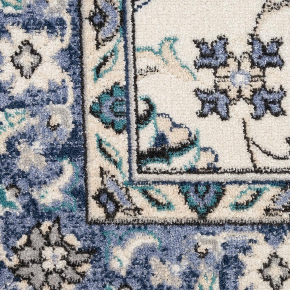 Ivory Blue 10' x 14' Synthetic Rectangular Rug