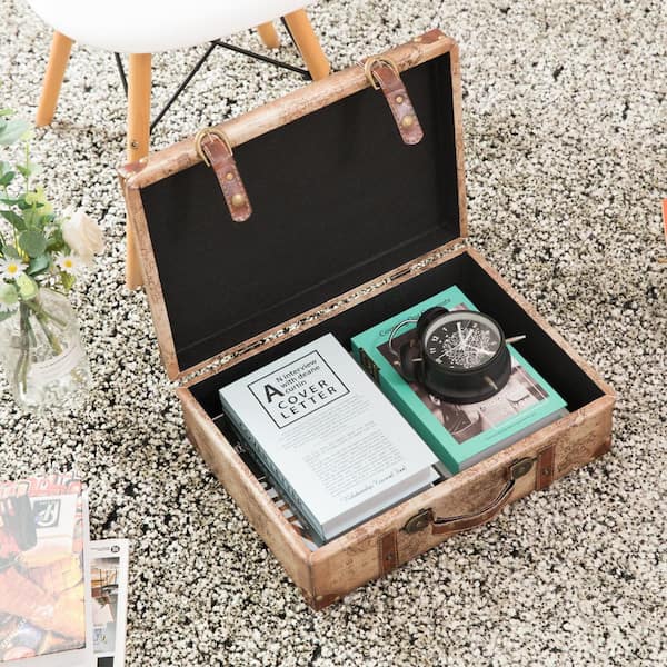 Vintiquewise Set of 2 Vintage-Style World Map Leather Wooden