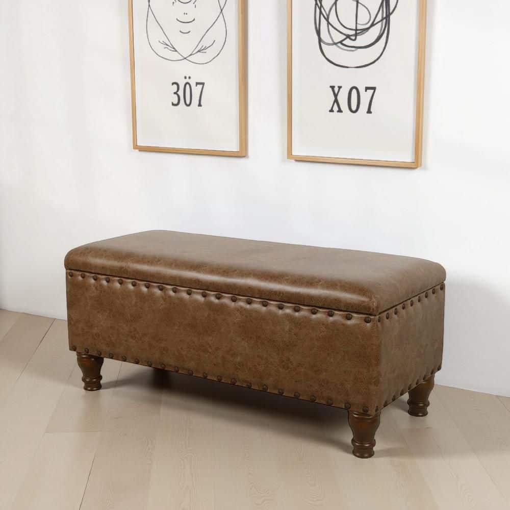 Brown 18 in. Bedroom Bench with Lift Top Storage