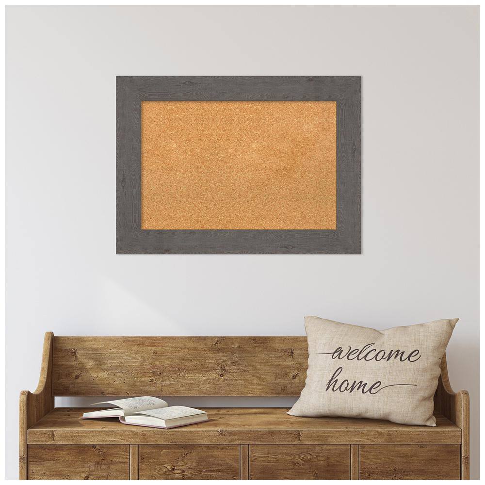 Rustic Grey Wood Framed Corkboard Memo Board 29.38 x 21.38 in.