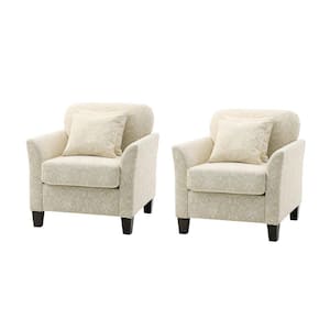 Ida Wooden Beige Upholstered Armchair with Pillows and Solid Wood Legs Set of 2