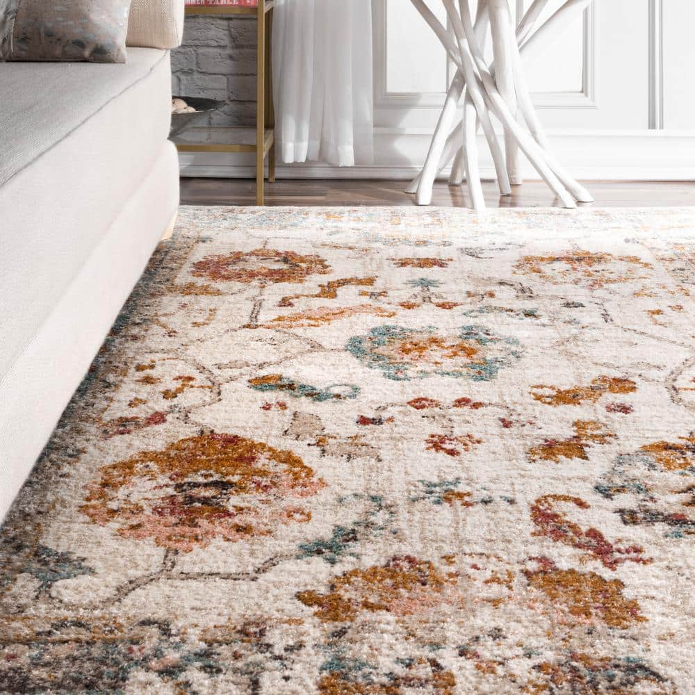 Cecil 10' x 14' Red and Beige Floral Synthetic Area Rug