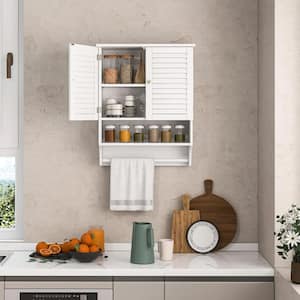 23.5 in. W x 29.5 in. H Rectangular White Wall-Mounted Wood Bathroom Medicine Cabinet with Towel Bar