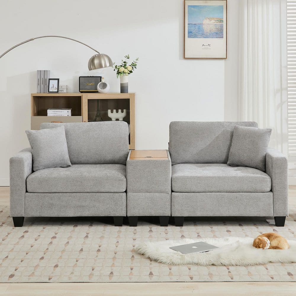 JEAREY 97.64 in. Chenille Fabric Gray Tufted Loveseat Sofa