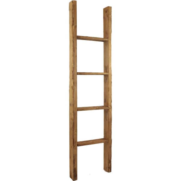 Ekena Millwork 15 in. x 60 in. x 3 1/2 in. Barnwood Decor Collection Weathered Brown Vintage Farmhouse 4-Rung Ladder