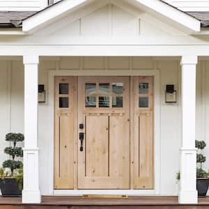 64 in. x 80 in. Craftsman Knotty Alder 2 Panel 6-Lite DS Unfinished Right-Hand Inswing Prehung Front Door/Sidelites