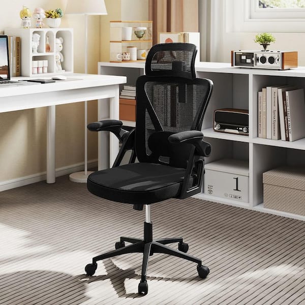 Mesh Ergonomic Adjustable Height Office Task Chair in Black with Lumbar Support 2D Headrest Flip-up Padded Arms