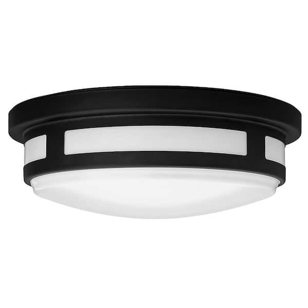 Hampton Bay Greenhaven 11 in. 1-Light Black Motion Sensing LED Outdoor Flush Mount Light Color Selectable Ceiling Light 830 Lumens