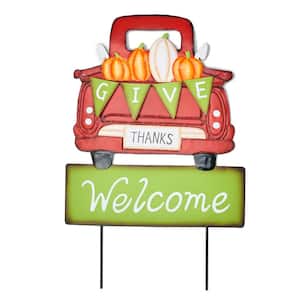 22 in. Metal Give Thanks Welcome Truck Sign