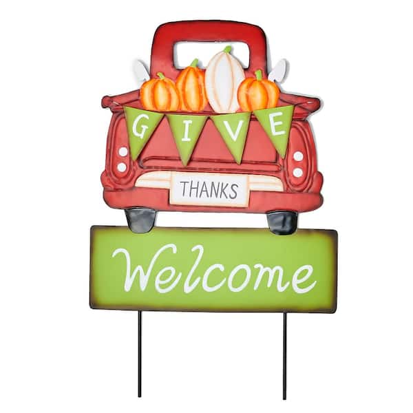 Unbranded 22 in. Metal Give Thanks Welcome Truck Sign
