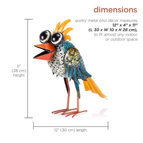 Alpine Corporation 11 in. Tall Outdoor Metal Wide-Eyed Bird