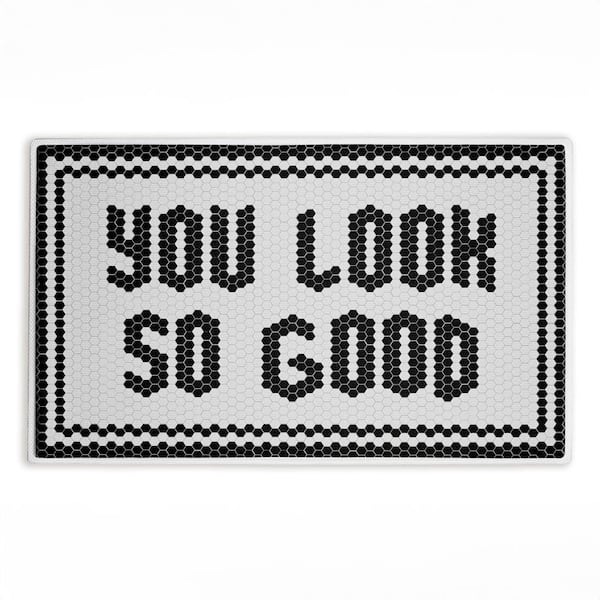 Black You Look So Good 18 in. x 30 in. Black Geometric Polyester Blend Rectangle Bath Mat