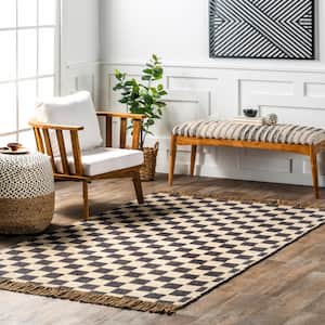 Connie Checkered Wool/Jute Tasseled Gray 3 ft. x 5 ft. Accent Rug