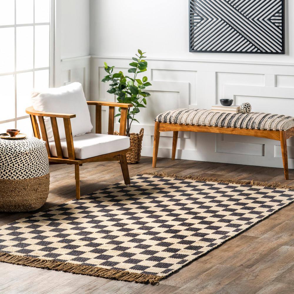 Gray and Beige Geometric Wool Jute Rectangular Area Rug