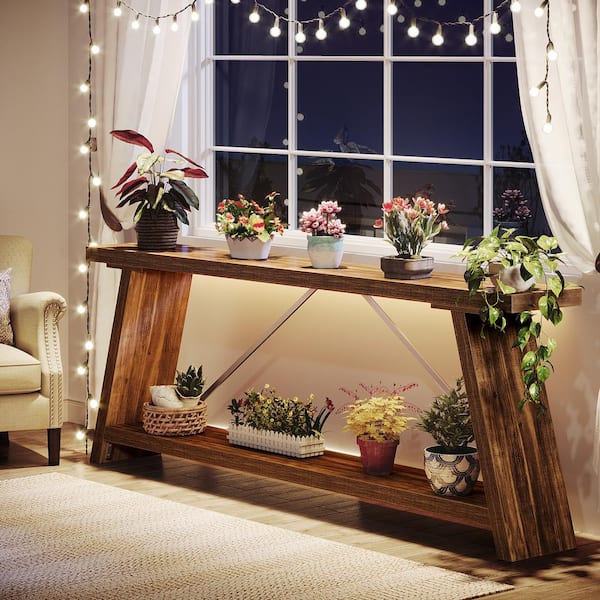 BYBLIGHT Turrella 63 in. Brown Rectangle Engineered Wood Console Table ...