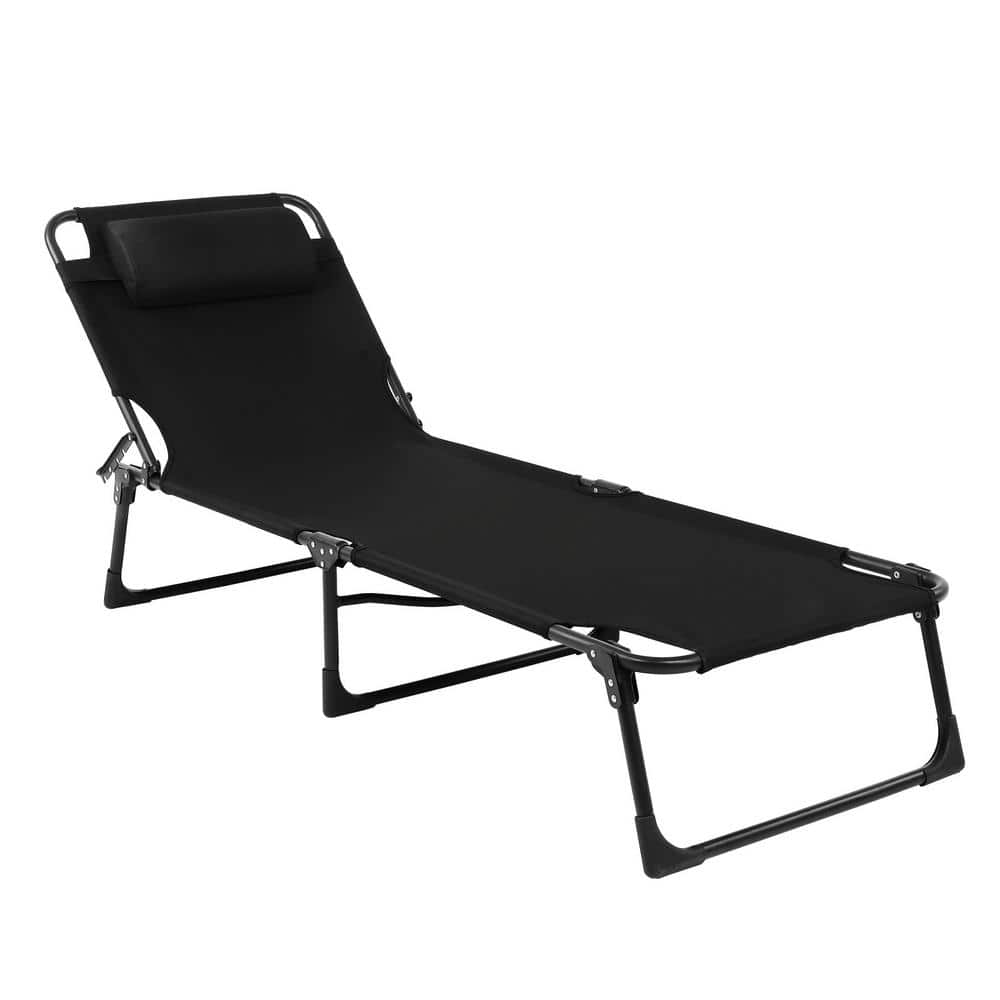 VINGLI Black Folding Metal 4 Level Outdoor Lounge Chair Patio Chaise