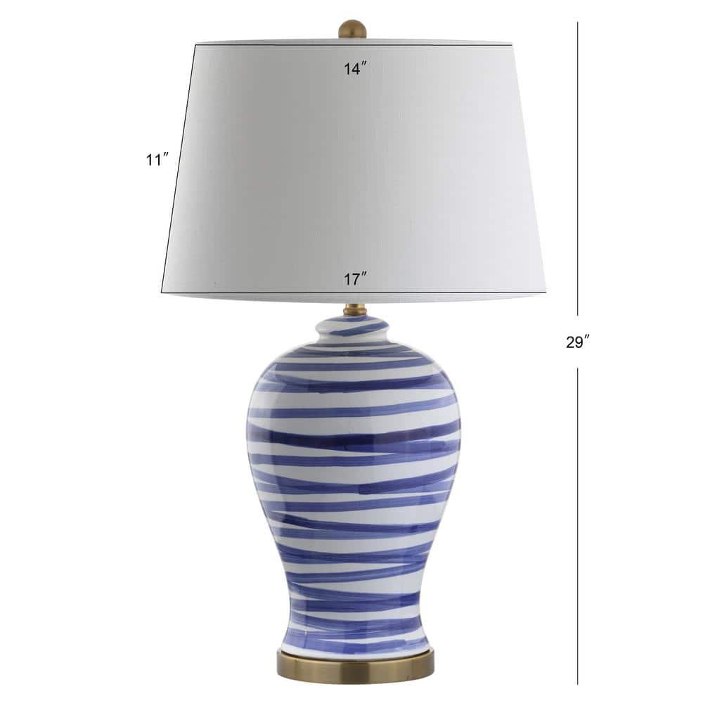 Joelle 29" Blue and White Ceramic Table Lamp with Cotton Shade